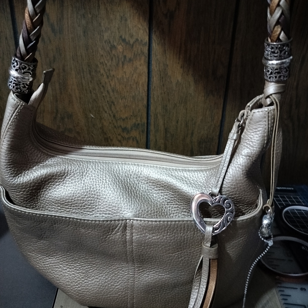 Brighton Leather Boho Bag in Brown and Cream